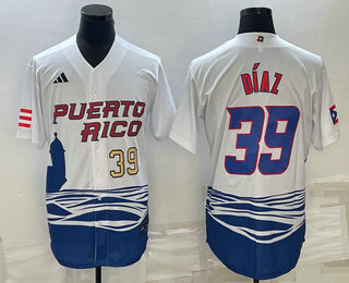 Mens Puerto Rico Baseball #39 Edwin Diaz Number 2023 White World Baseball Classic Stitched Jersey->2023 world baseball classic->MLB Jersey